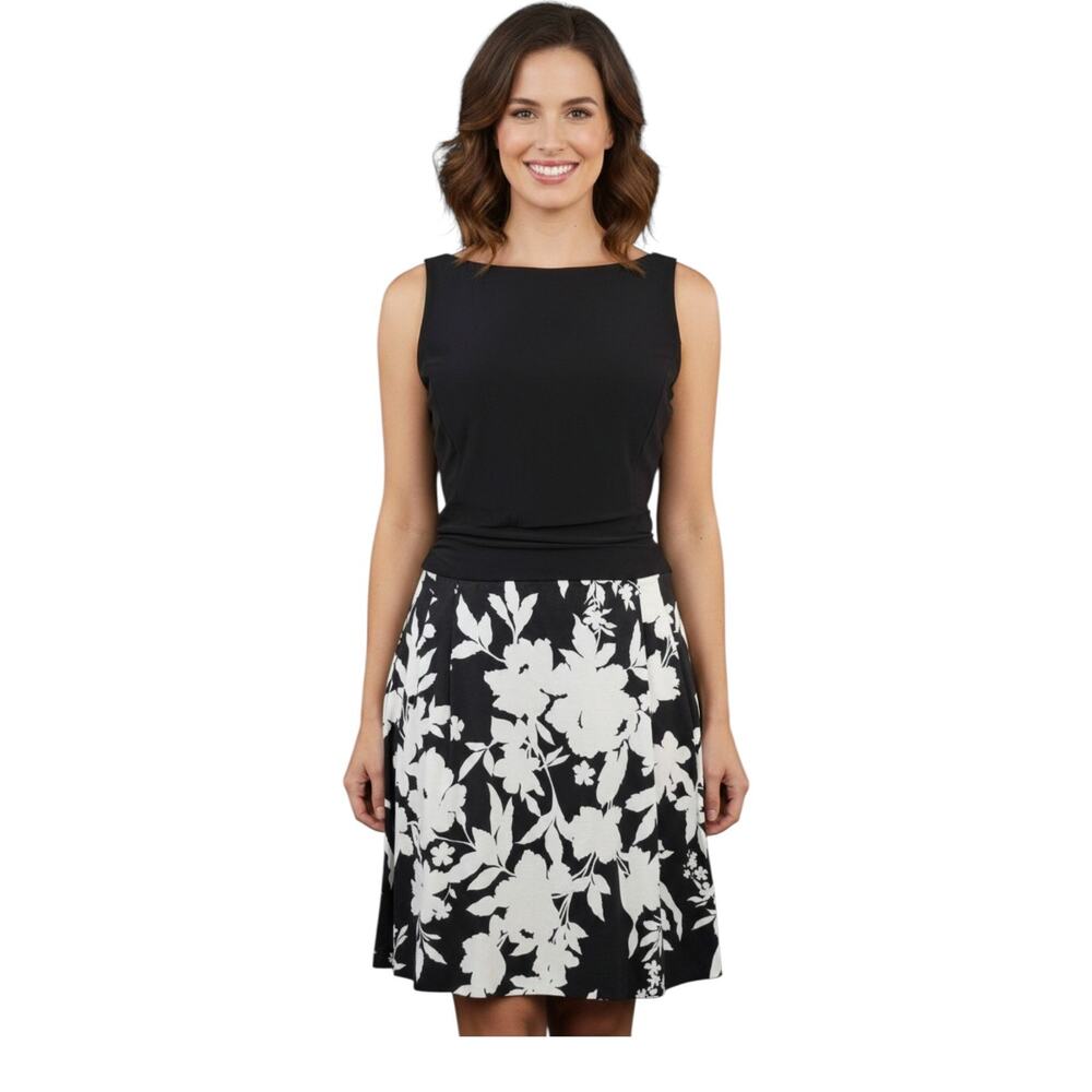 American Living Black White Floral Sheath Dress Women 16 Career Cocktail Church